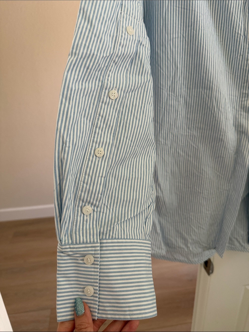 COS Light Blue and White Stripe Cotton Button-Down Shirt - Picture 3 of 6